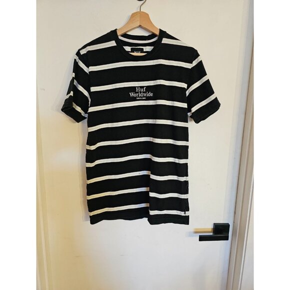 HUF Tops - Woman's HUF T Shirt Size Medium Blue Striped white short sleeve